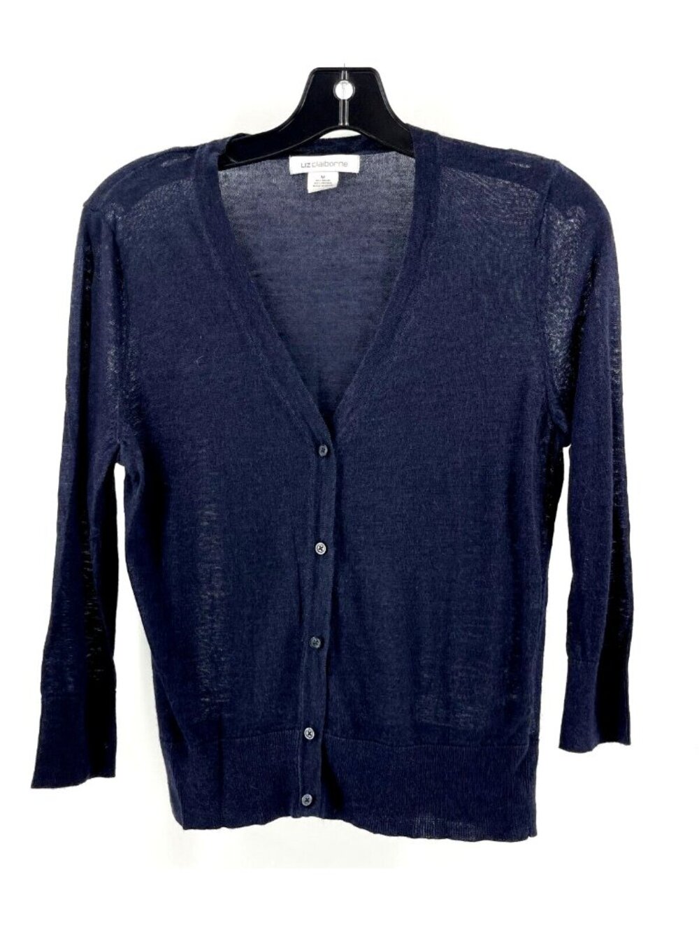 Liz Claiborne Women's Black Lightweight Long Sleeve Cardigan Sweater Size M